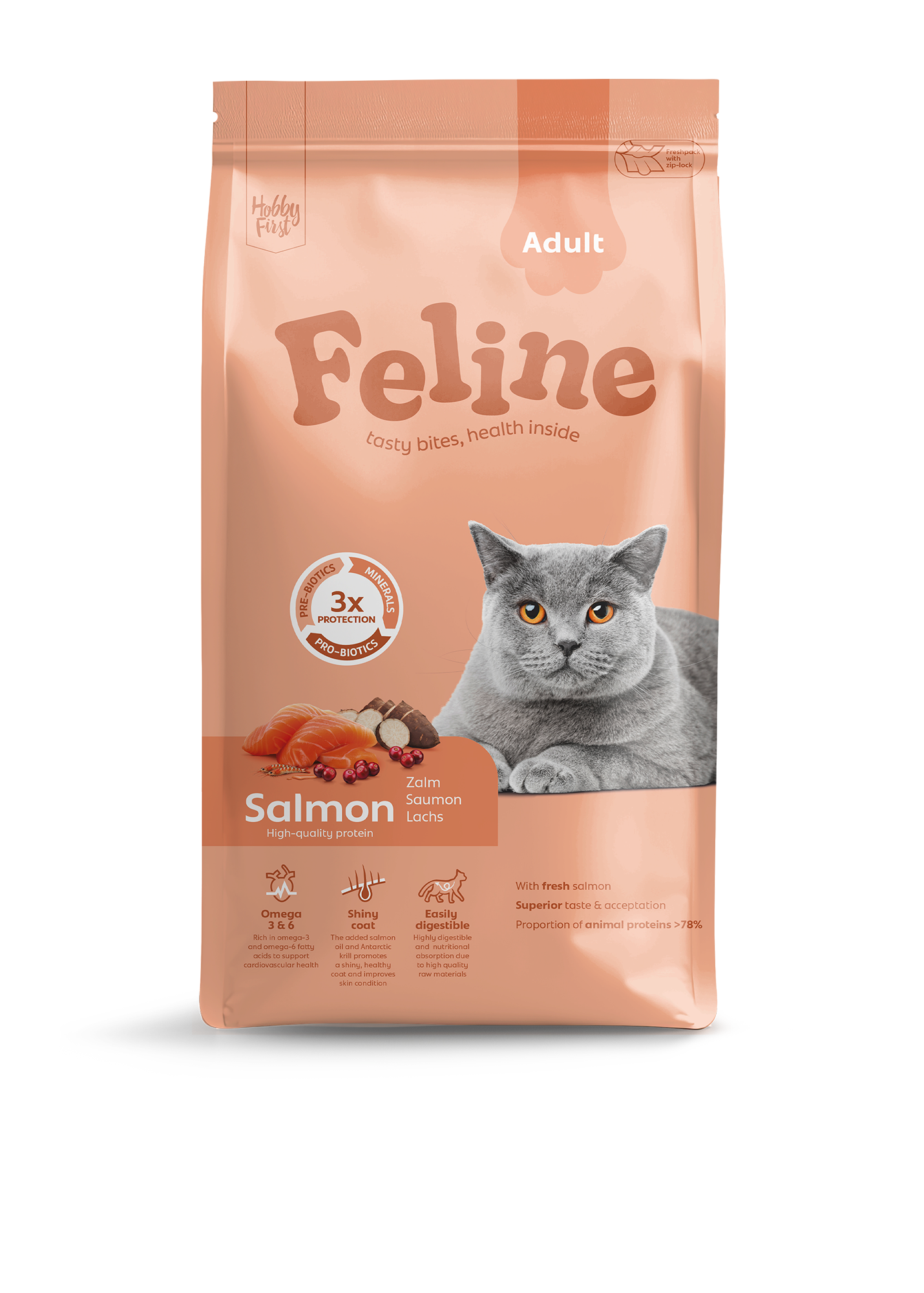 Hobby First Feline Adult Zalm – Droog Kattenvoer – 1,5 kg