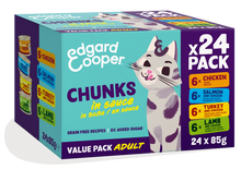 Edgard & Cooper Kat Adult Stukjes Kip & Zalm & Kalkoen & Lam Multipack – Nat Kattenvoer – 24 x 85 g