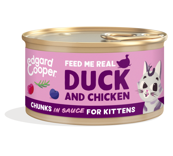 Edgard & Cooper Kat Kitten Stukjes Eend & Kip – Nat Kattenvoer – 85 g