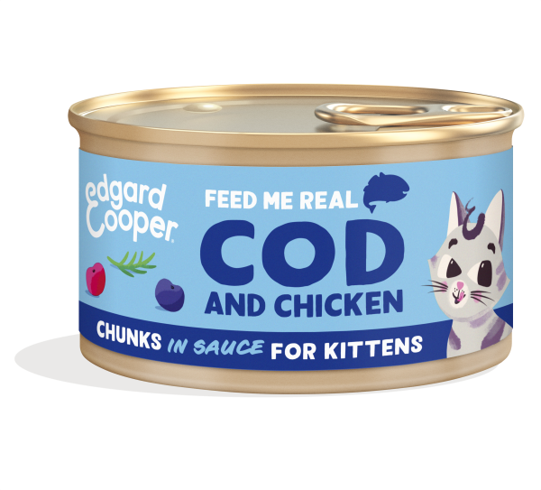 Edgard & Cooper Kat Kitten Stukjes Kabeljauw & Kip – Nat Kattenvoer – 85 g