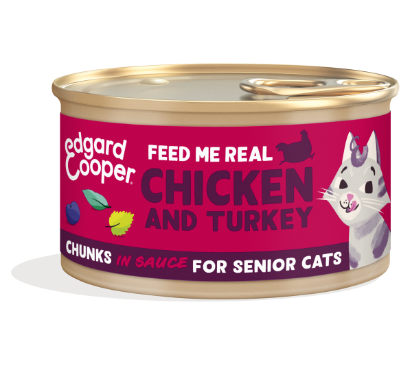 Edgard & Cooper Kat Senior Stukjes Kip & Kalkoen – Nat Kattenvoer – 85 g
