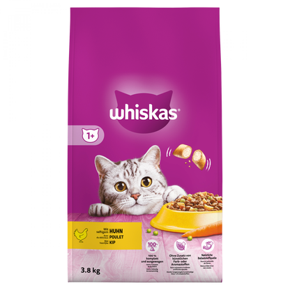 Whiskas 1+ droog kattenvoer kip 3,8 kg verpakking