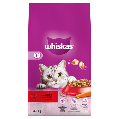 Whiskas 1+ droog kattenvoer rund 3,8 kg verpakking