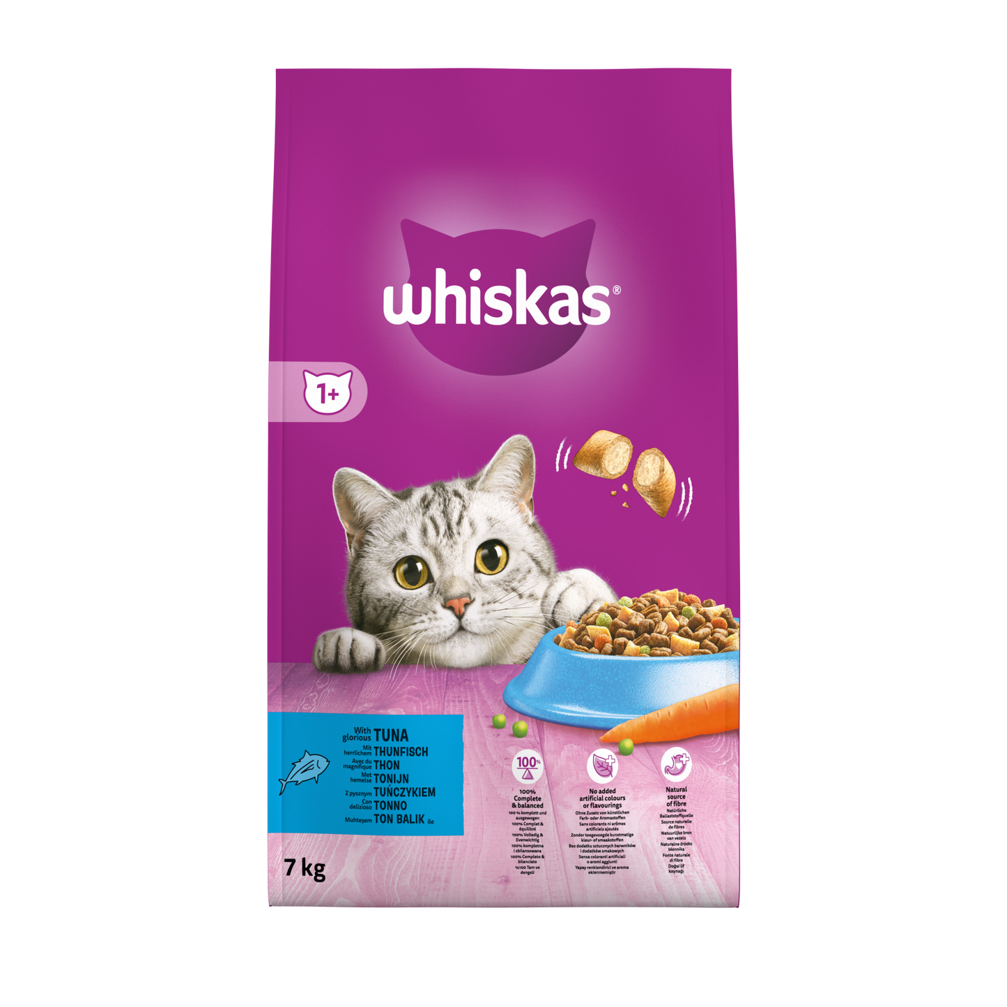 Whiskas 1+ droog kattenvoer tonijn 7 kg verpakking