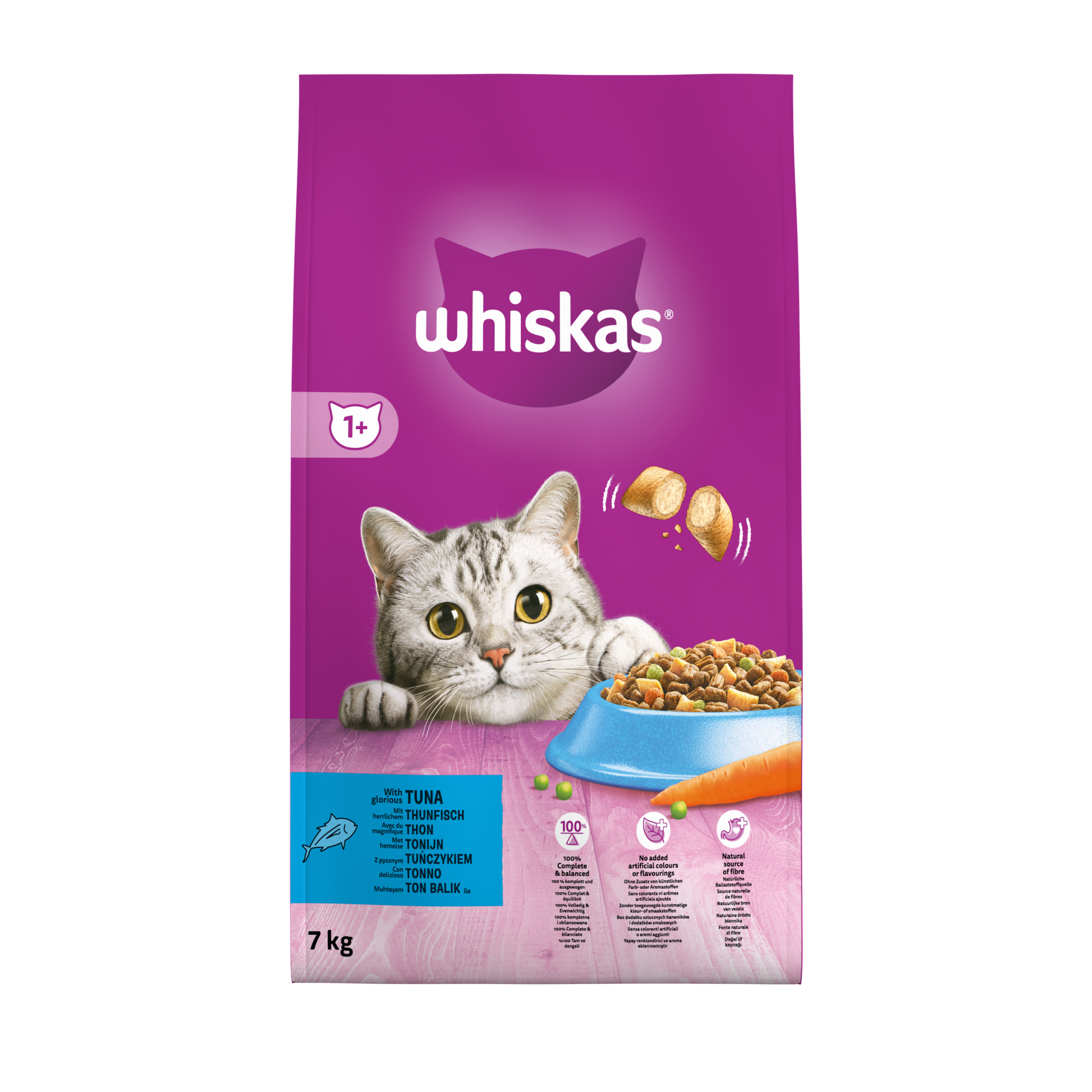 Whiskas 1+ droog kattenvoer tonijn 7 kg verpakking