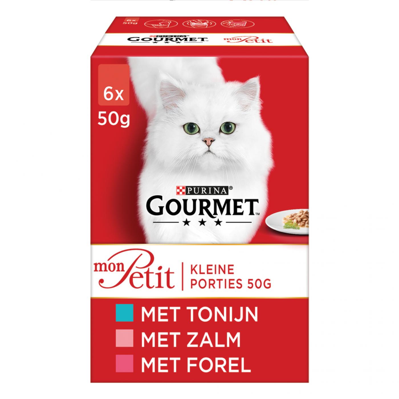 Gourmet Mon Petit Vis Selectie 6x50gr – natvoer voor katten met tonijn, zalm en forel