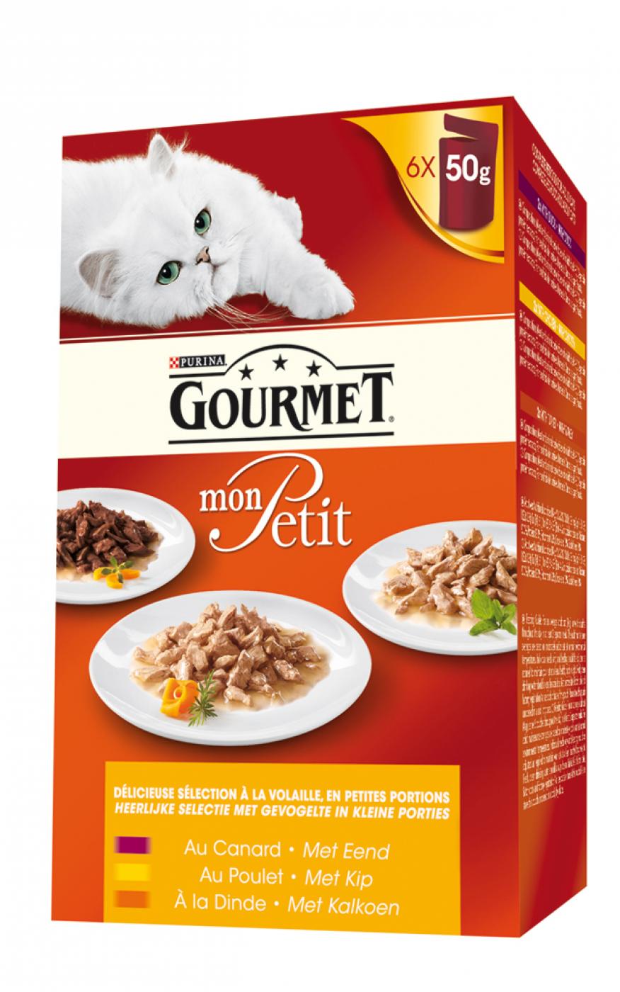 Gourmet Mon Petit Gevogelte Selectie 6x50gr – natvoer voor katten met kip, kalkoen en eend