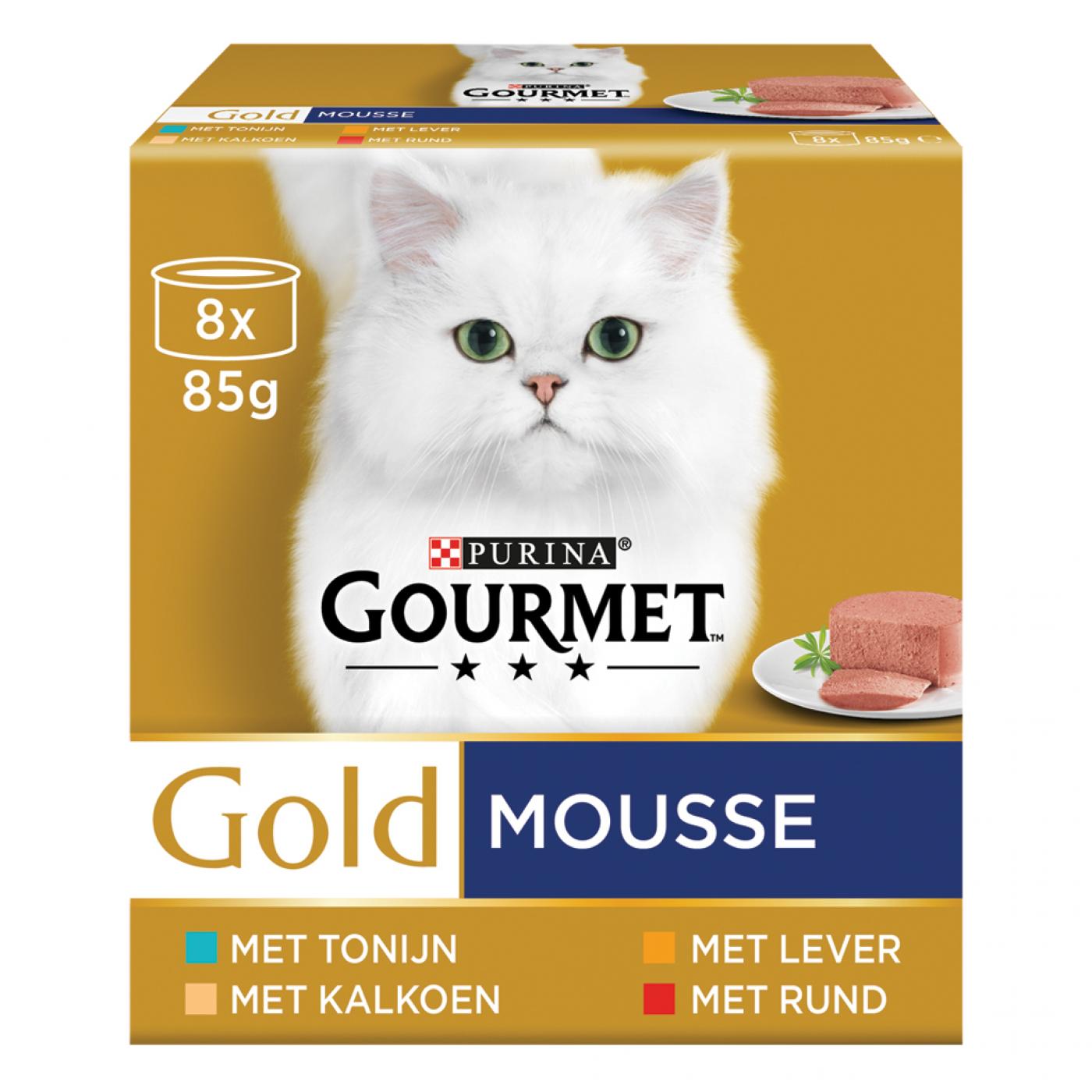 Gourmet Gold Mousse Multipack 8x85gr – natvoer voor katten met kip, zalm en konijn