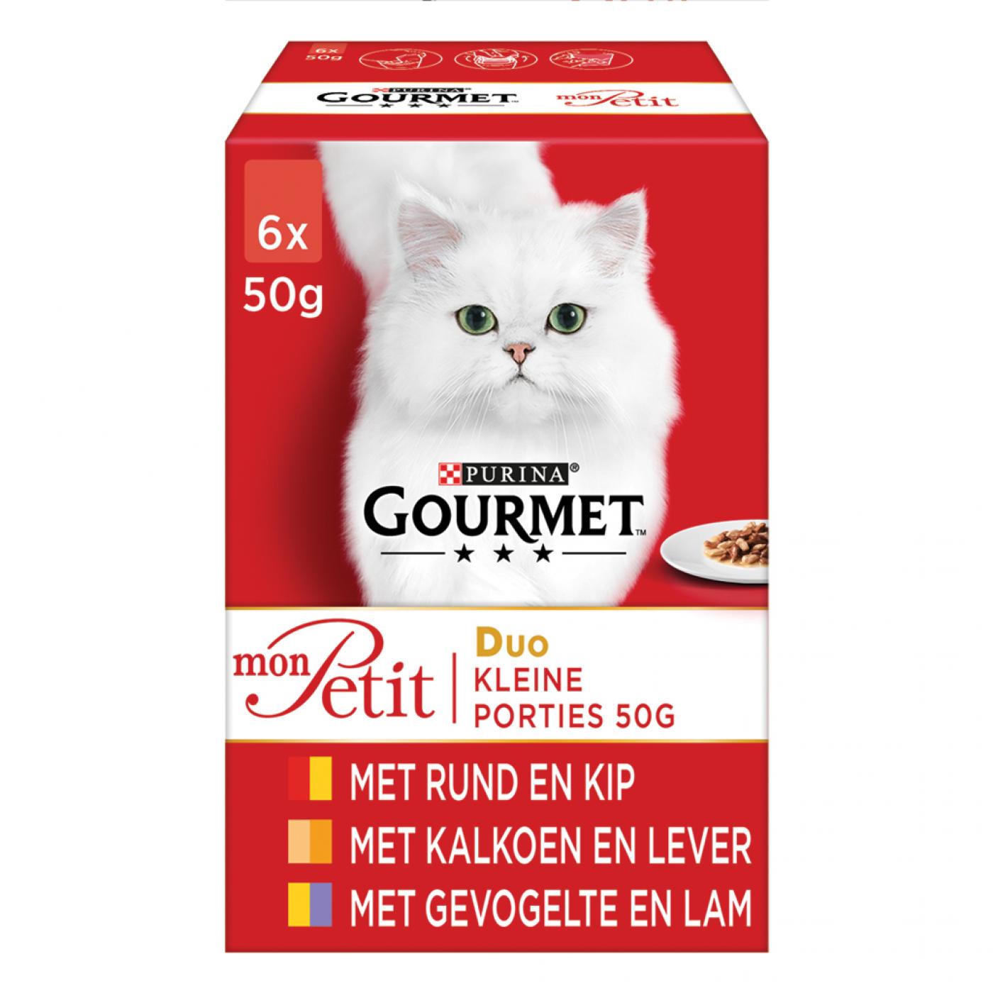 Gourmet Mon Petit Duo Vlees 6x50gr – natvoer voor katten met verschillende vleescombinaties