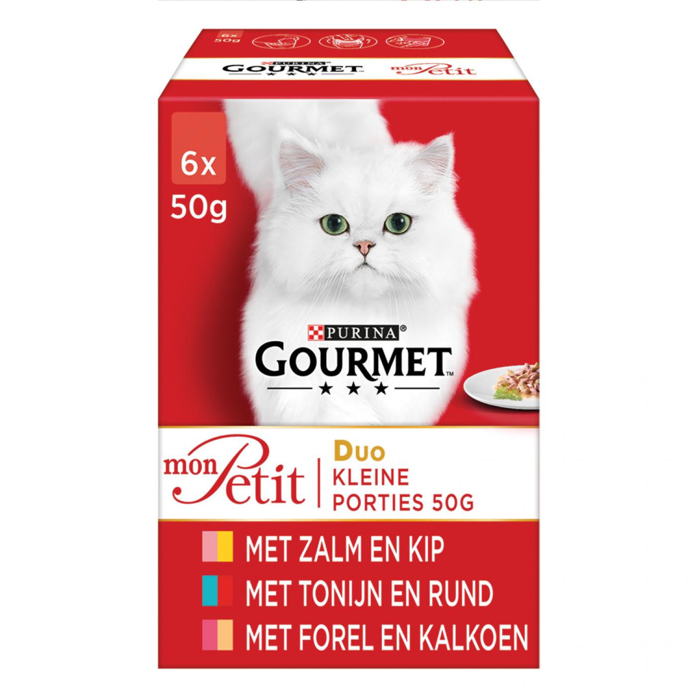 Gourmet Mon Petit Duo Vis & Vlees 6x50gr – natvoer voor katten met vis- en vleescombinaties