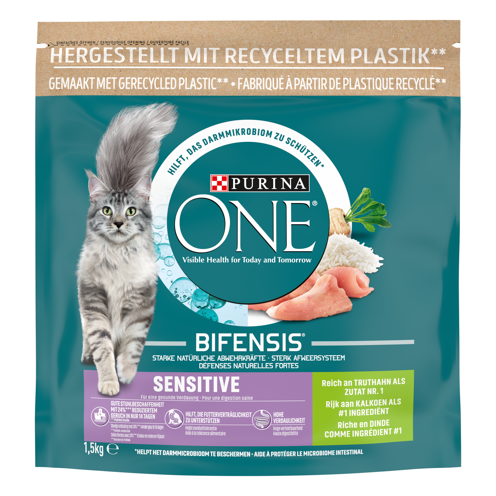 Purina ONE Sensitive Kalkoen voor Volwassen Katten – Droog Kattenvoer – 1,5 kg