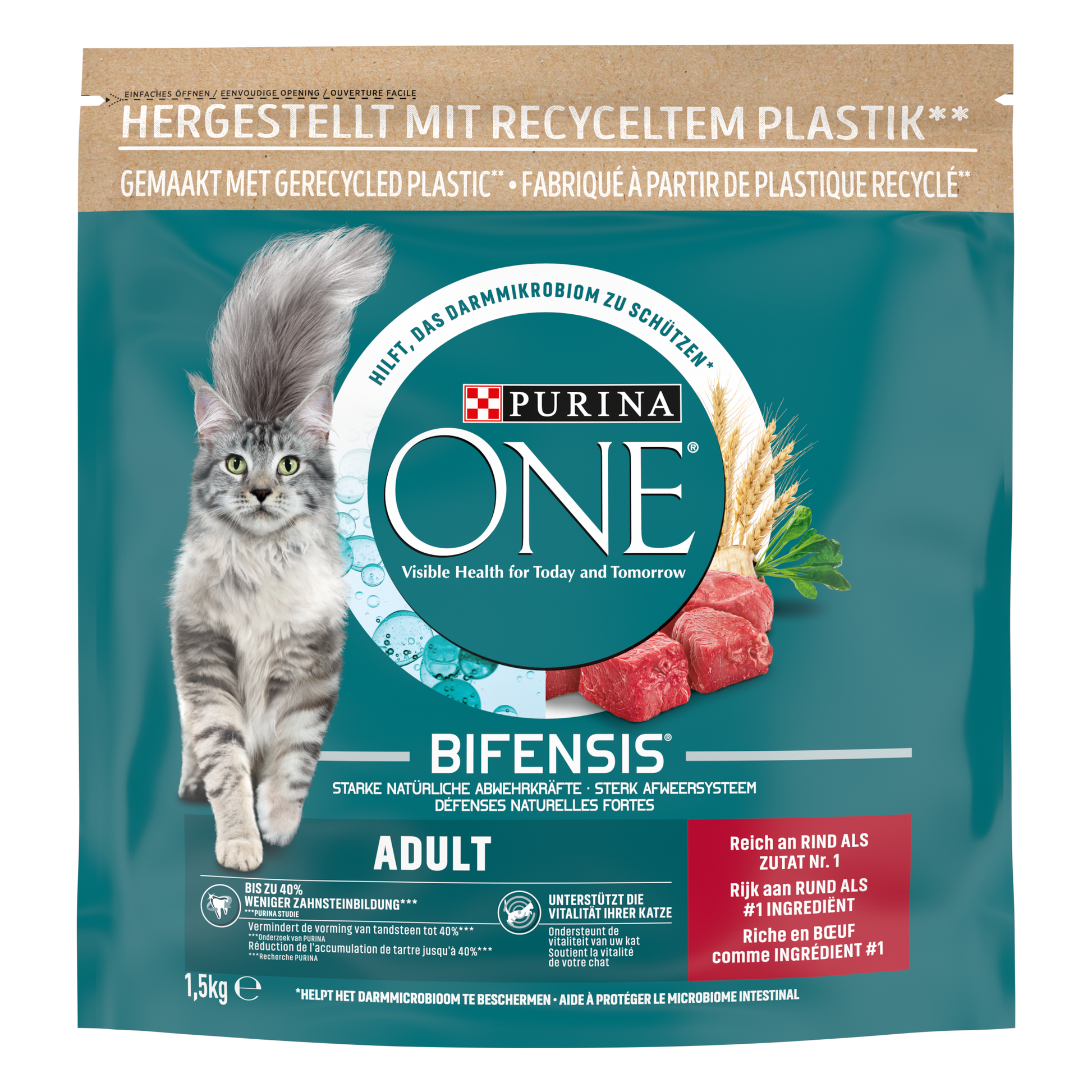 Purina ONE Rund & Verse Groenten voor Volwassen Katten – Droog Kattenvoer – 1,5 kg