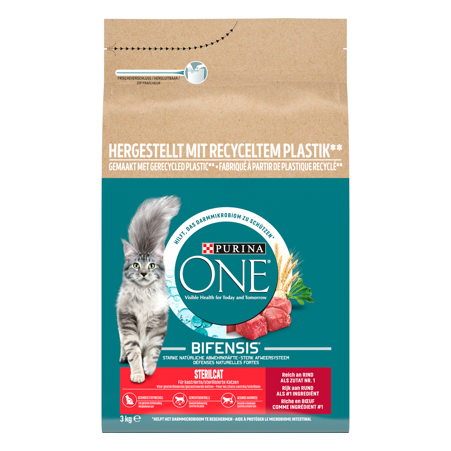 Purina ONE Gesteriliseerd Rund voor Volwassen Katten – Droog Kattenvoer – 3 kg