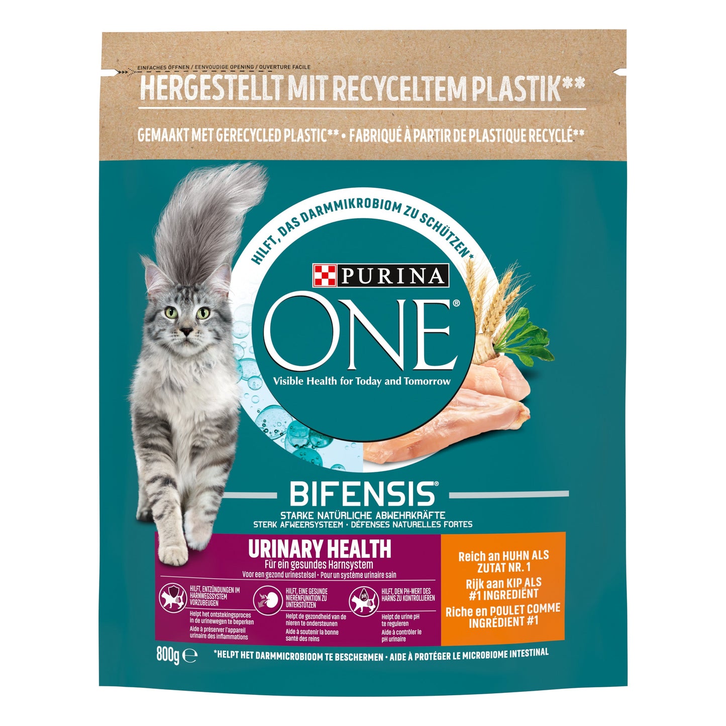 Purina ONE Urinary Care Kip droog kattenvoer voor volwassen katten 800 g verpakking voorkant