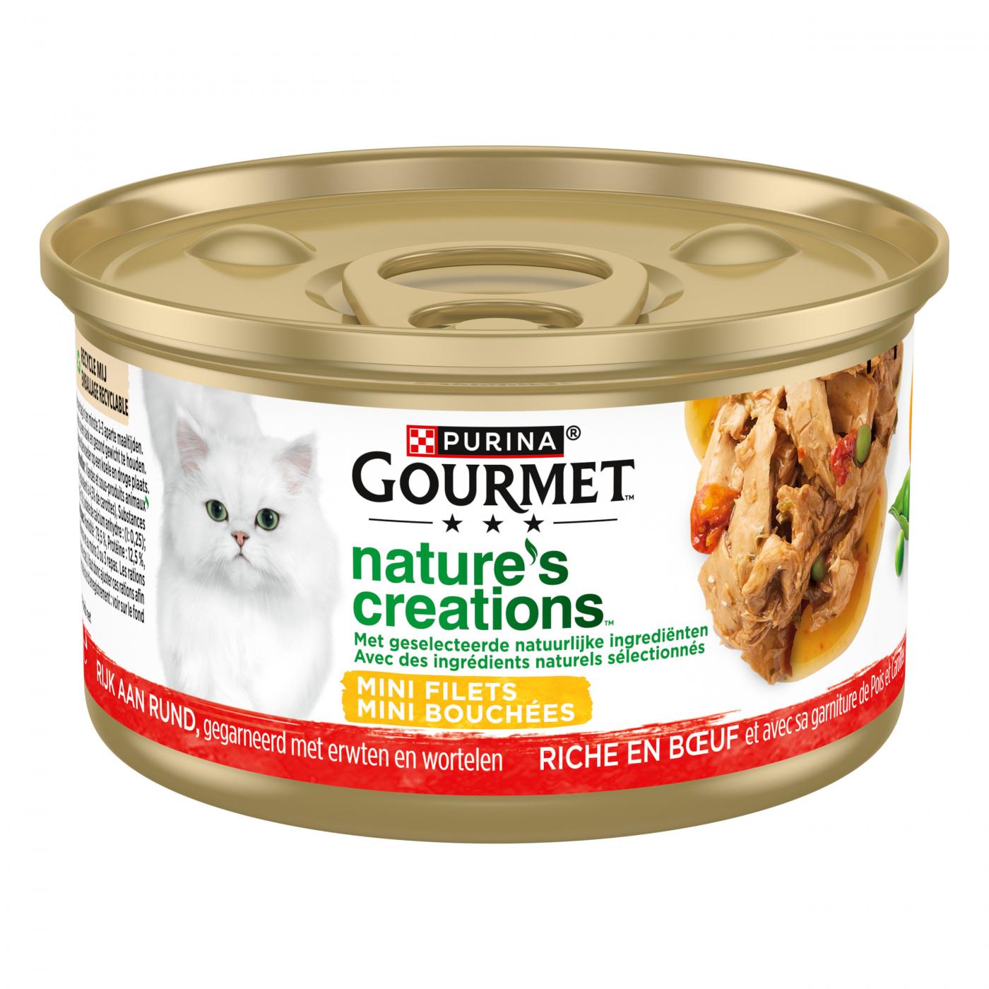 Gourmet Nature’s Creations Mini Filets Rund 85gr – natvoer voor katten met rund en groenten
