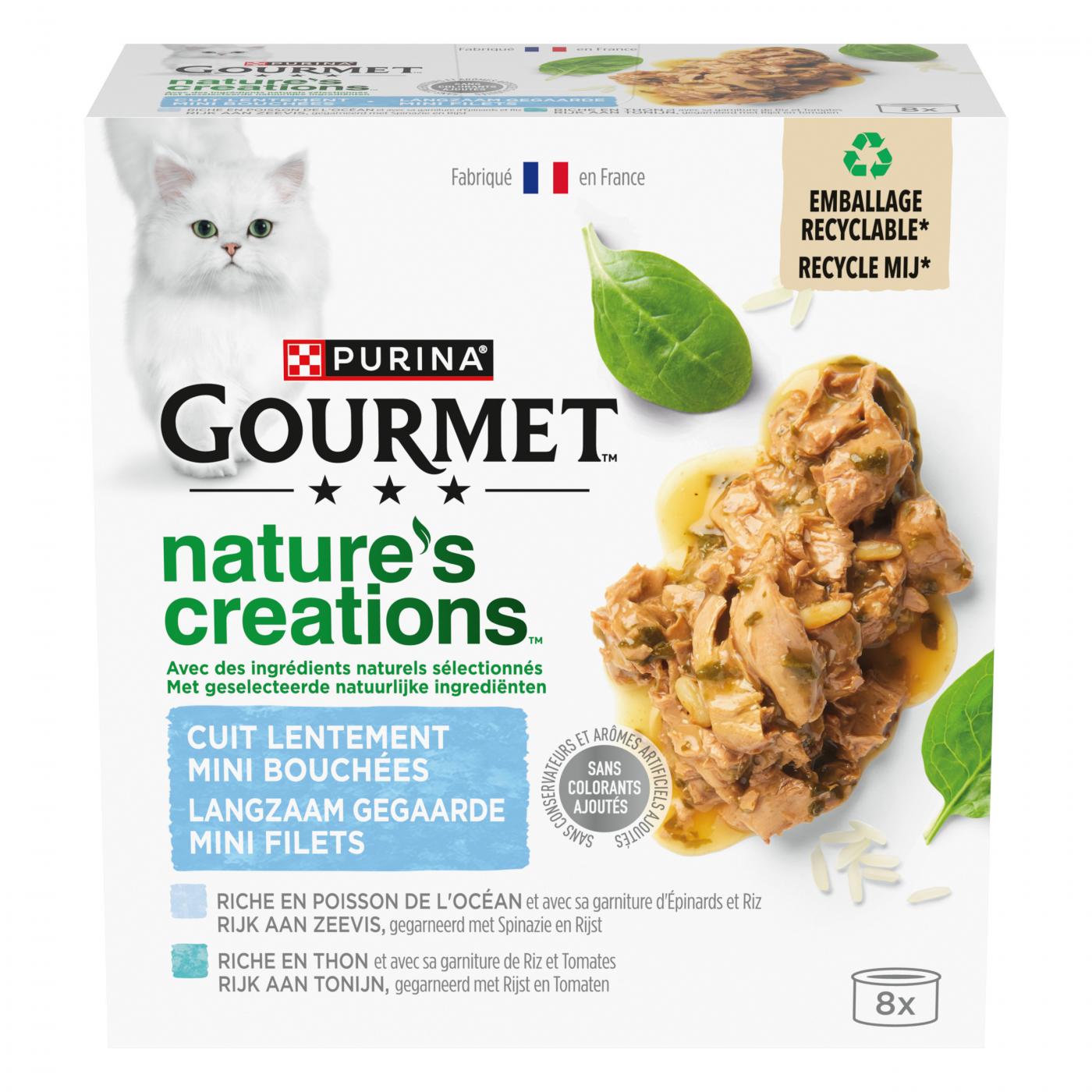 Gourmet Nature’s Creations Mini Filets Zeevis 8x85gr – natvoer voor katten met zeevis en tonijn