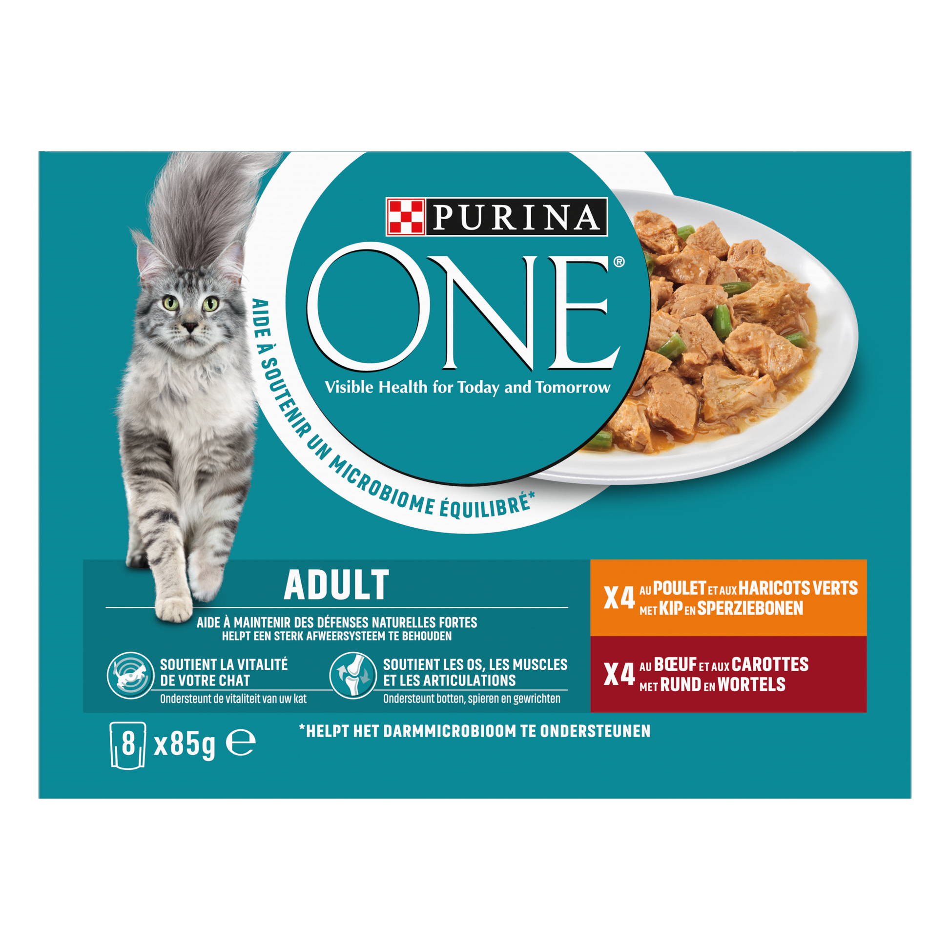 Purina ONE Kip & Rund Maaltijdzakjes Variatiepack voor Volwassen Katten – Natvoer – 8 × 85 g