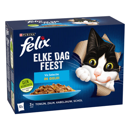 Felix Elke Dag Feest vis selectie in gelei 12 x 85 g kattenvoer