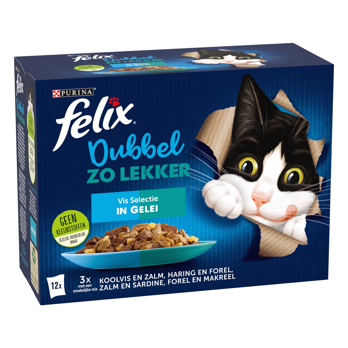 Felix Dubbel Zo Lekker Vis Selectie – nat kattenvoer in gelei 12x85g