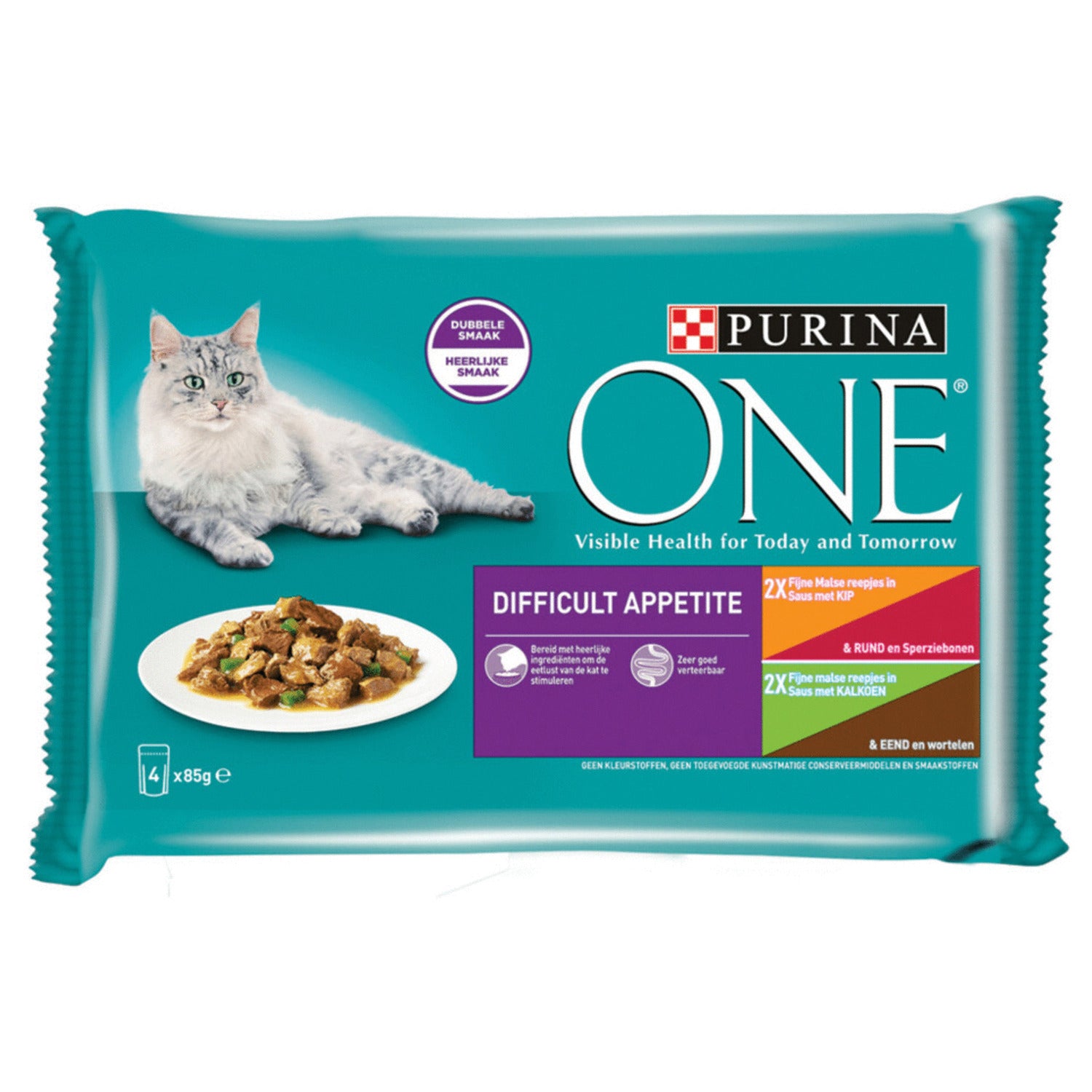 Purina ONE Moeilijke Eters Kip Maaltijdzakjes Variatiepack voor Volwassen Katten – Natvoer – 4 × 85 g