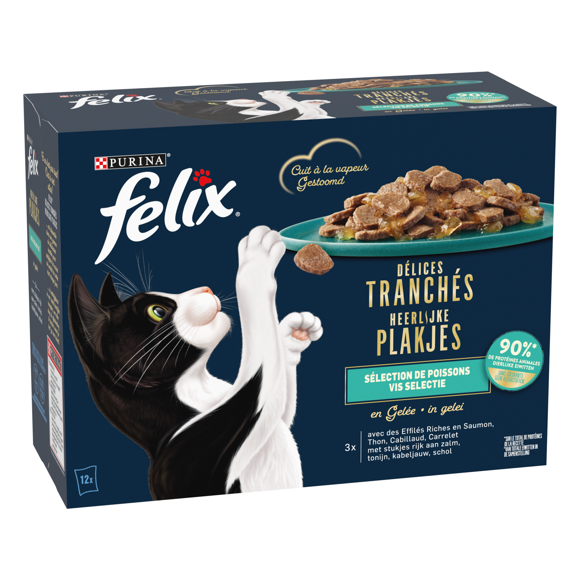 Felix Heerlijke Plakjes Vis Selectie – nat kattenvoer in gelei 12x80g