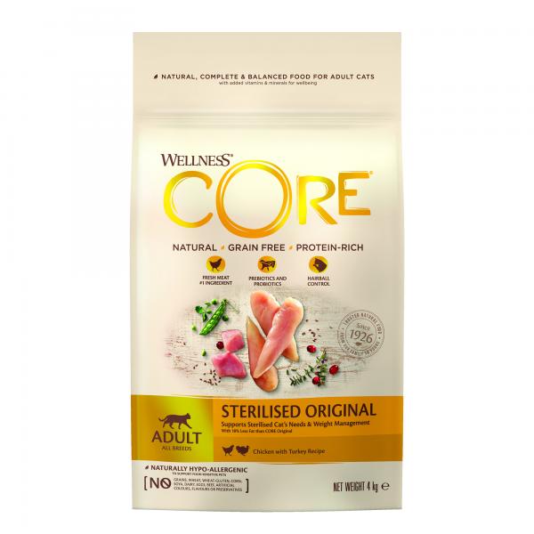 Wellness CORE Gesteriliseerd Original Kip & Kalkoen – Droog Kattenvoer – 4 kg