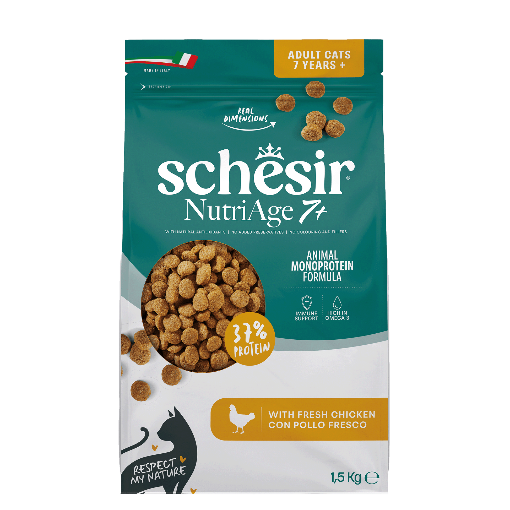 Schesir Monoprotein Nutriage 7+ Kip – Droog Kattenvoer – 1,5 kg