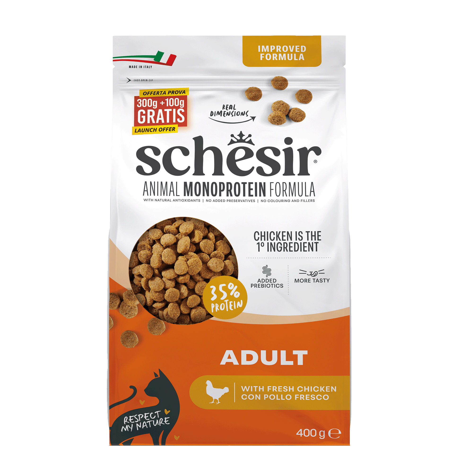 Schesir Monoprotein Kip – Droog Kattenvoer – 400 g