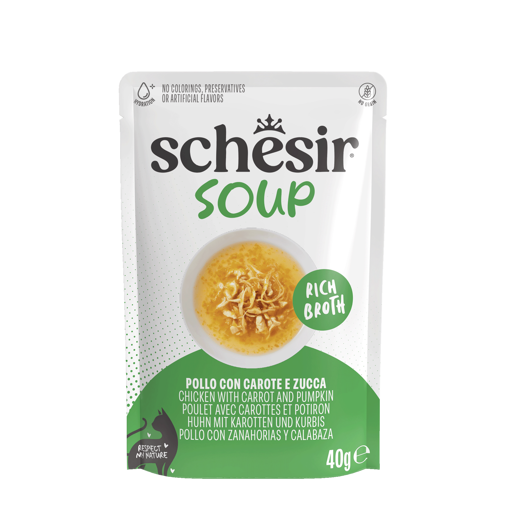 Schesir Soup kip en pompoen – aanvullende kattenvoeding 40g