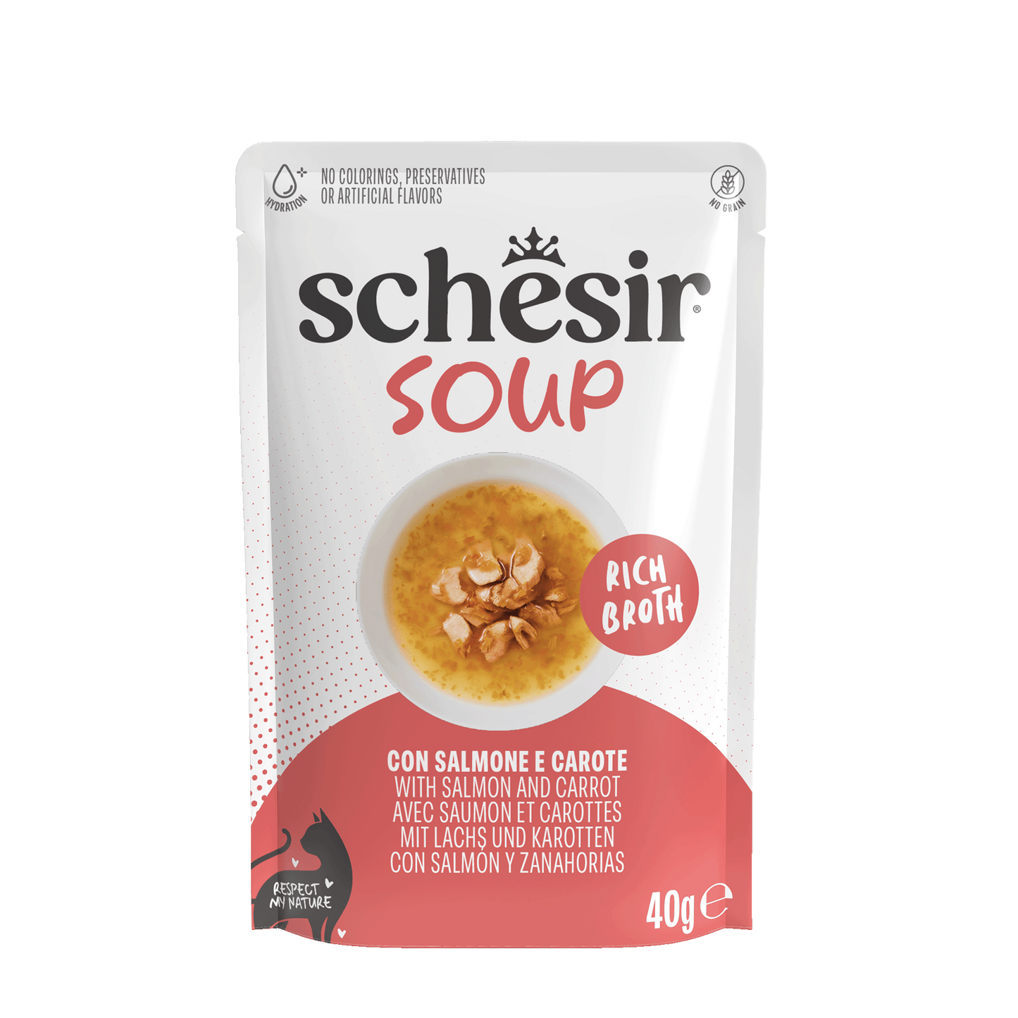 Schesir Complementary kat pouch soup zalm&wortel 40gr