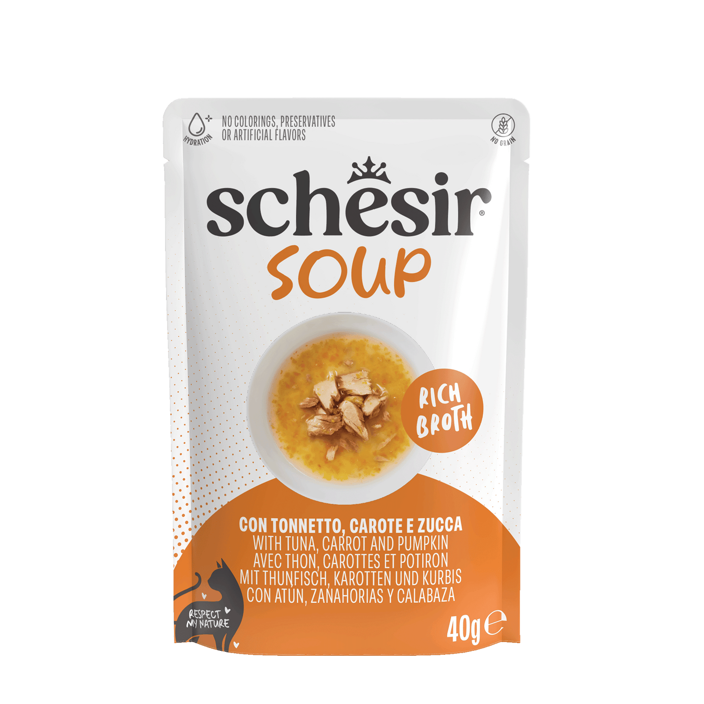 Schesir Soup tonijn en pompoen – aanvullende kattenvoeding 40g