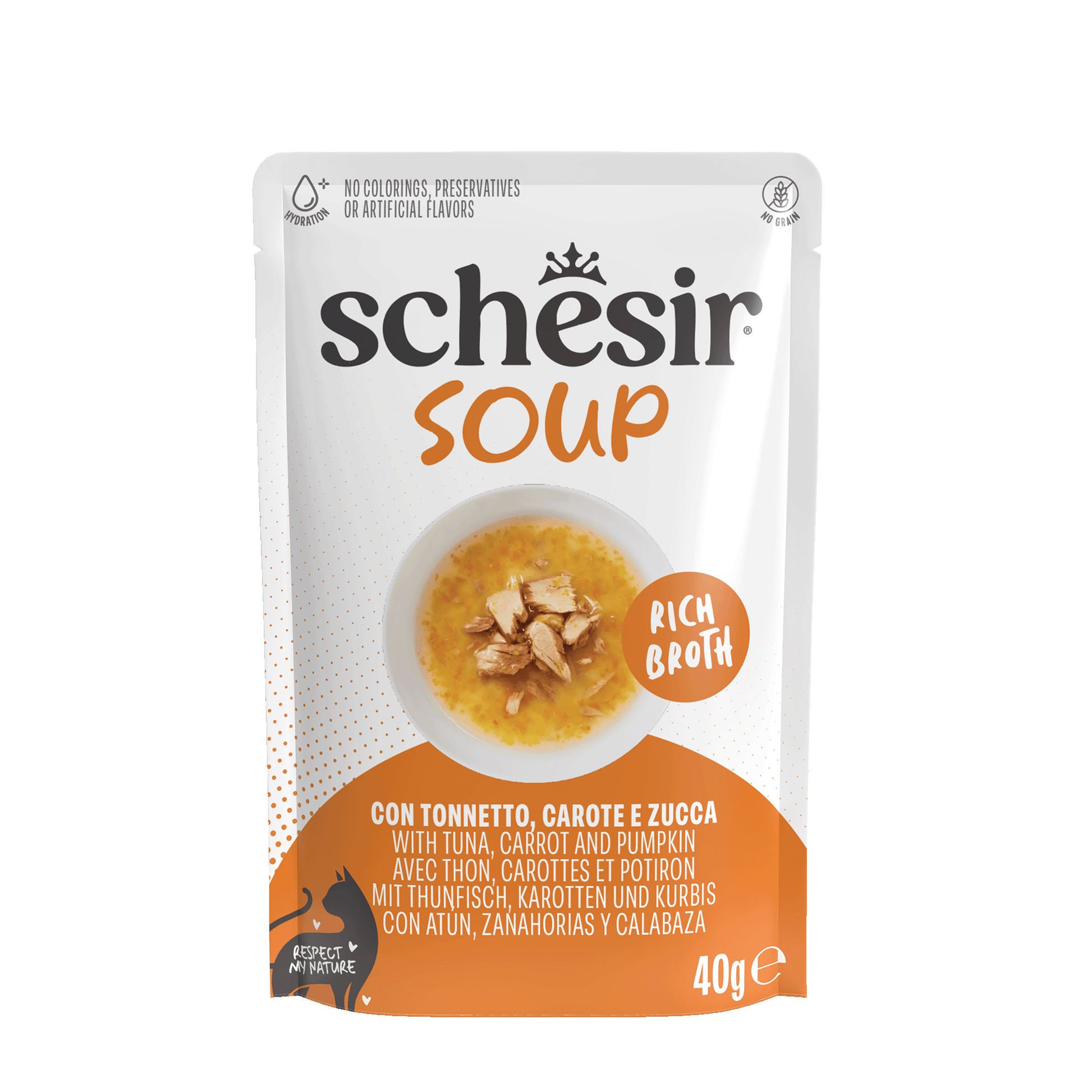 Schesir Soup tonijn en pompoen – aanvullende kattenvoeding 40g