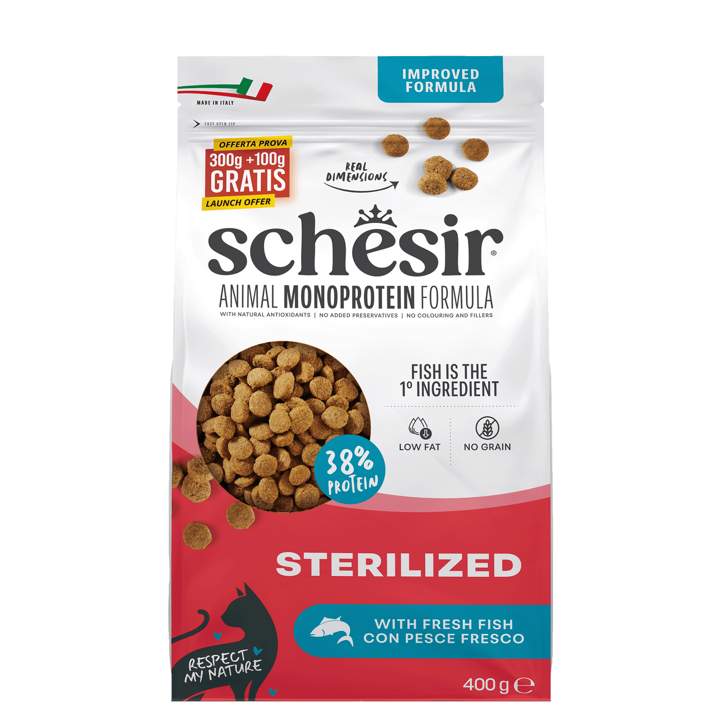 Schesir Monoprotein Gesteriliseerd Vis – Droog Kattenvoer – 400 g