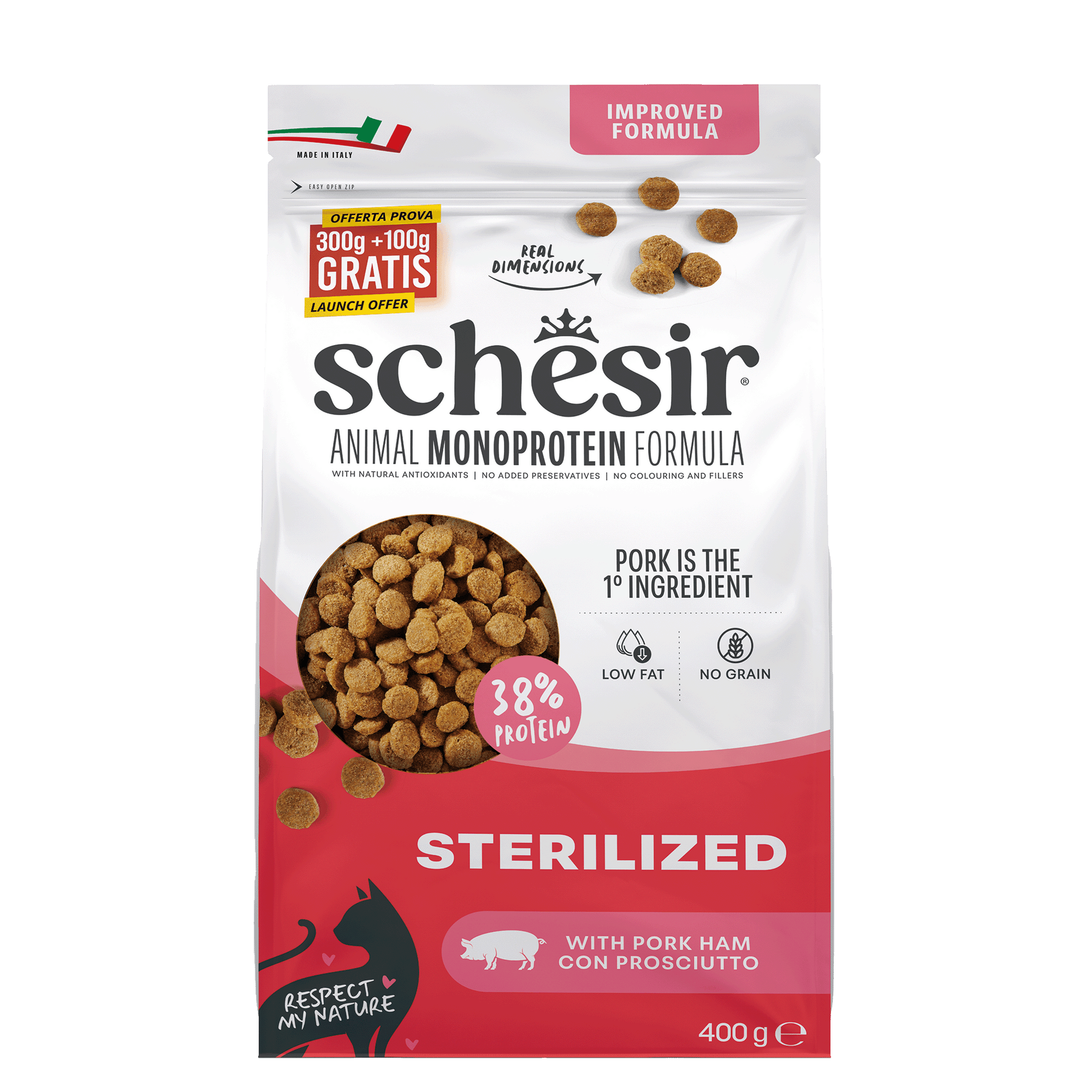 Schesir Monoprotein Gesteriliseerd Ham – Droog Kattenvoer – 400 g