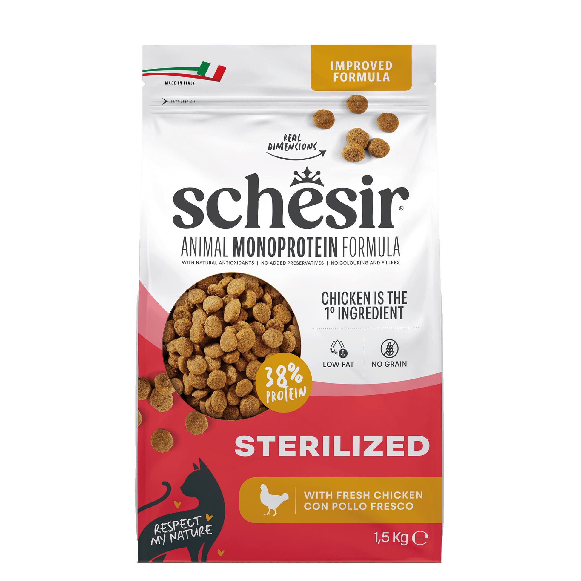 Schesir Monoprotein Gesteriliseerd Kip – Droog Kattenvoer – 1,5 kg