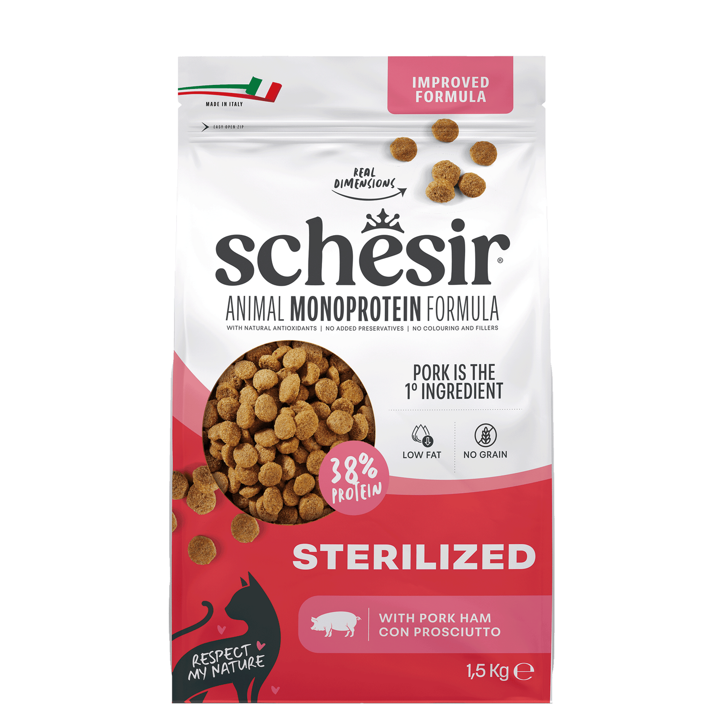 Schesir Monoprotein Gesteriliseerd Ham – Droog Kattenvoer – 1,5 kg