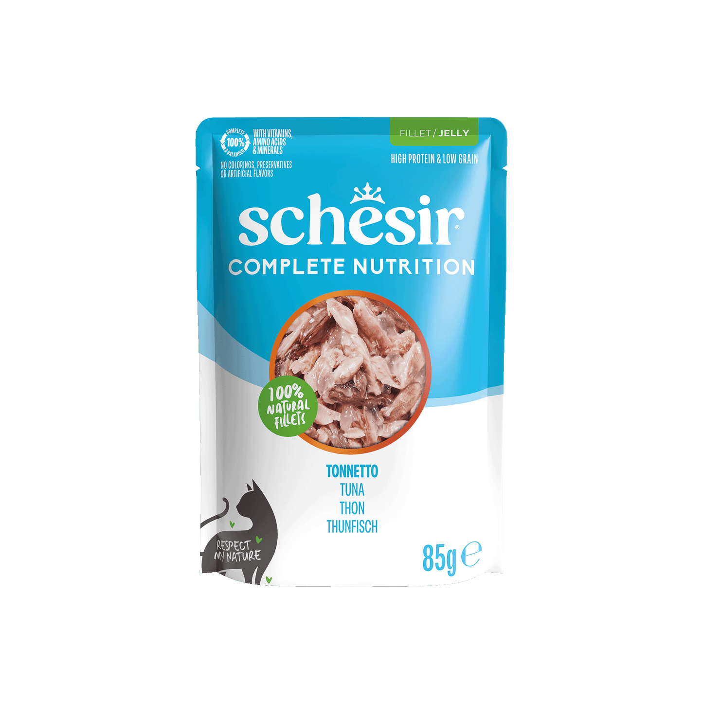Schesir Complete & Balanced Gelei Tonijn in Maaltijdzakjes – Natvoer – 85 g