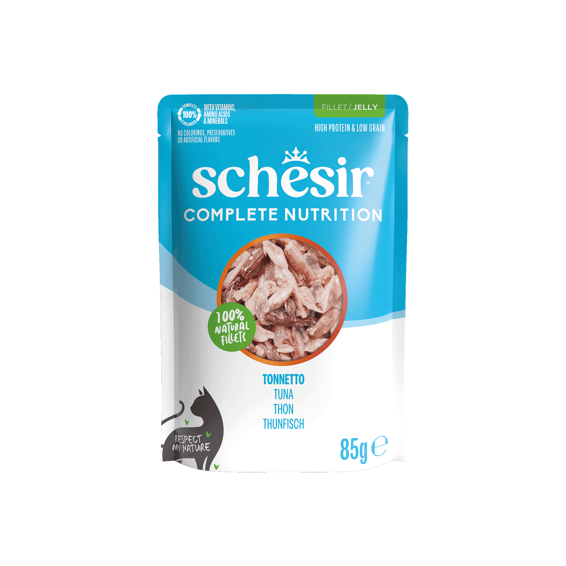 Schesir Complete & Balanced Gelei Tonijn in Maaltijdzakjes – Natvoer – 85 g