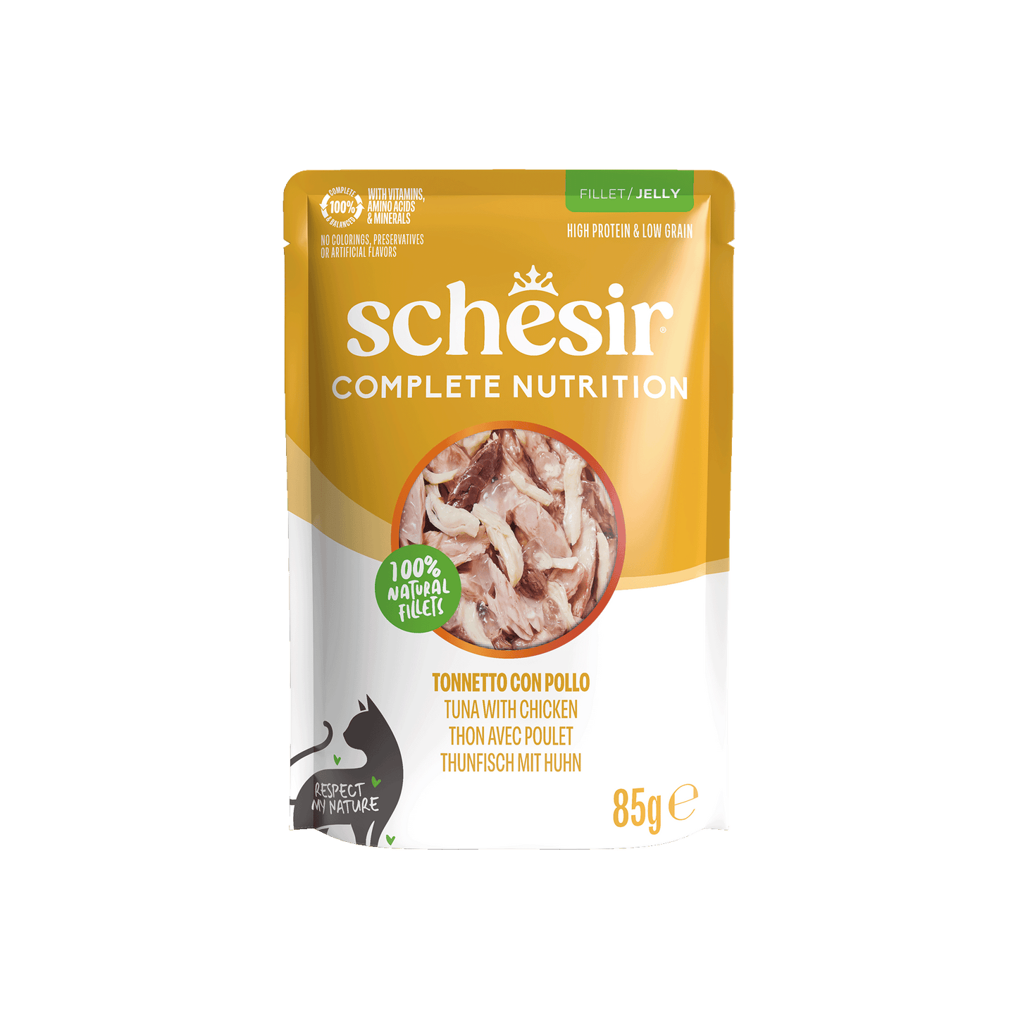 Schesir Complete & Balanced Gelei Tonijn & Kip in Maaltijdzakjes – Natvoer – 85 g