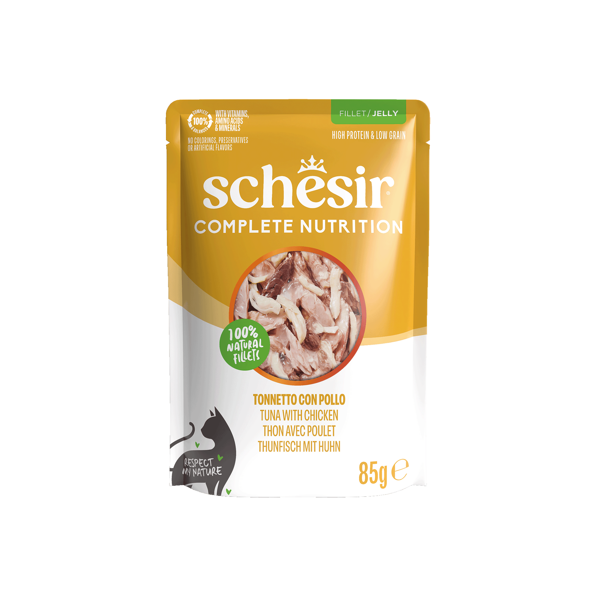 Schesir Complete & Balanced Gelei Tonijn & Kip in Maaltijdzakjes – Natvoer – 85 g