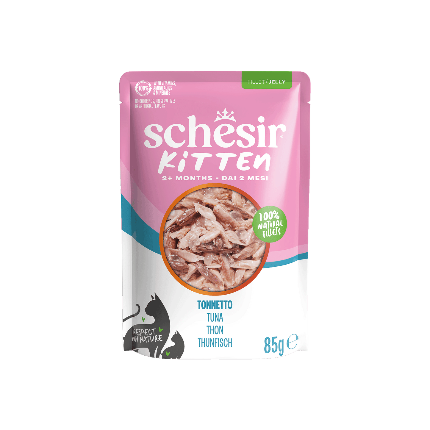 Schesir Kitten Care 3-12 Gelei Tonijn in Maaltijdzakjes – Natvoer – 85 g
