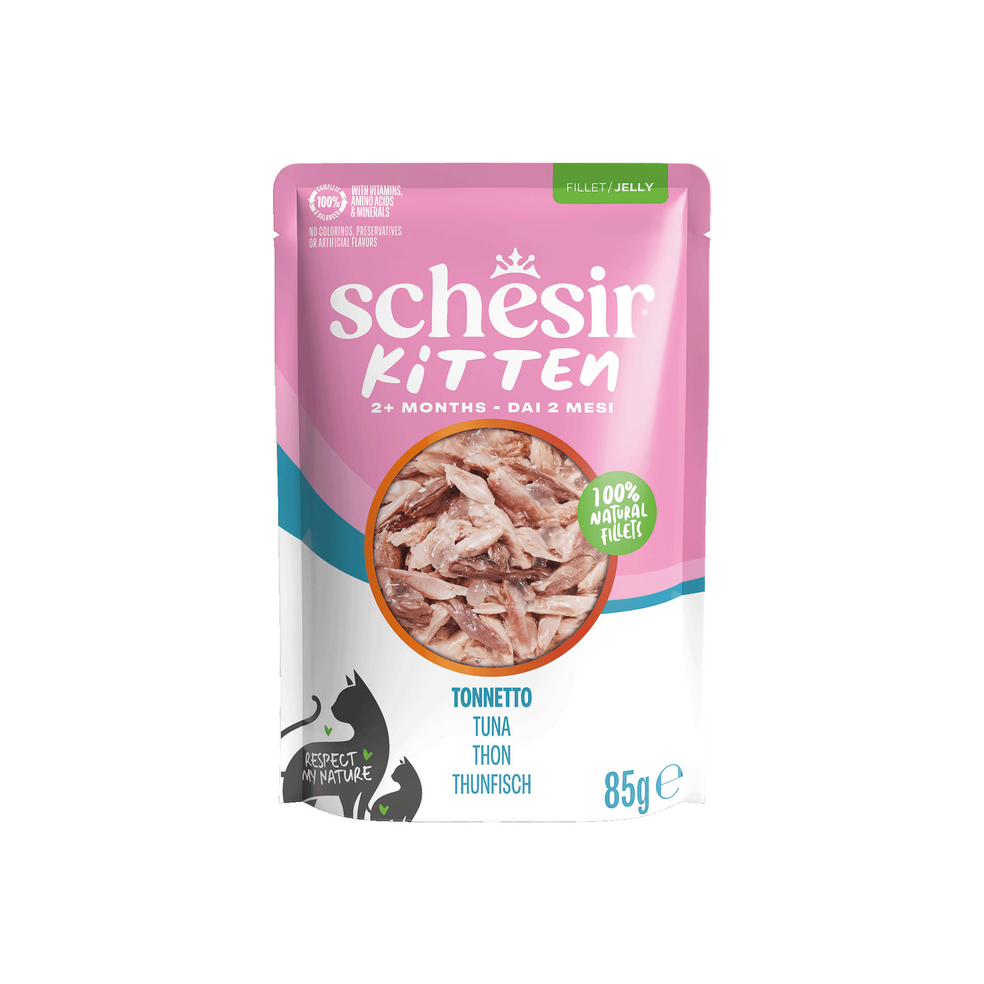 Schesir Kitten Care 3-12 Gelei Tonijn in Maaltijdzakjes – Natvoer – 85 g