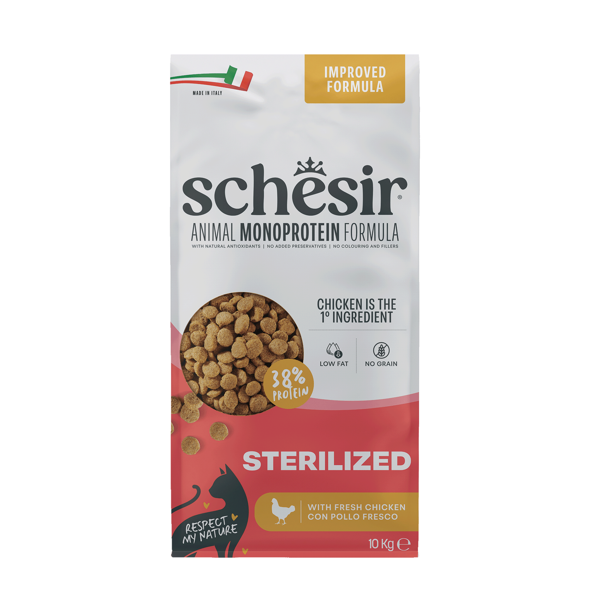 Schesir Monoprotein Gesteriliseerd Kip – Droog Kattenvoer – 10 kg