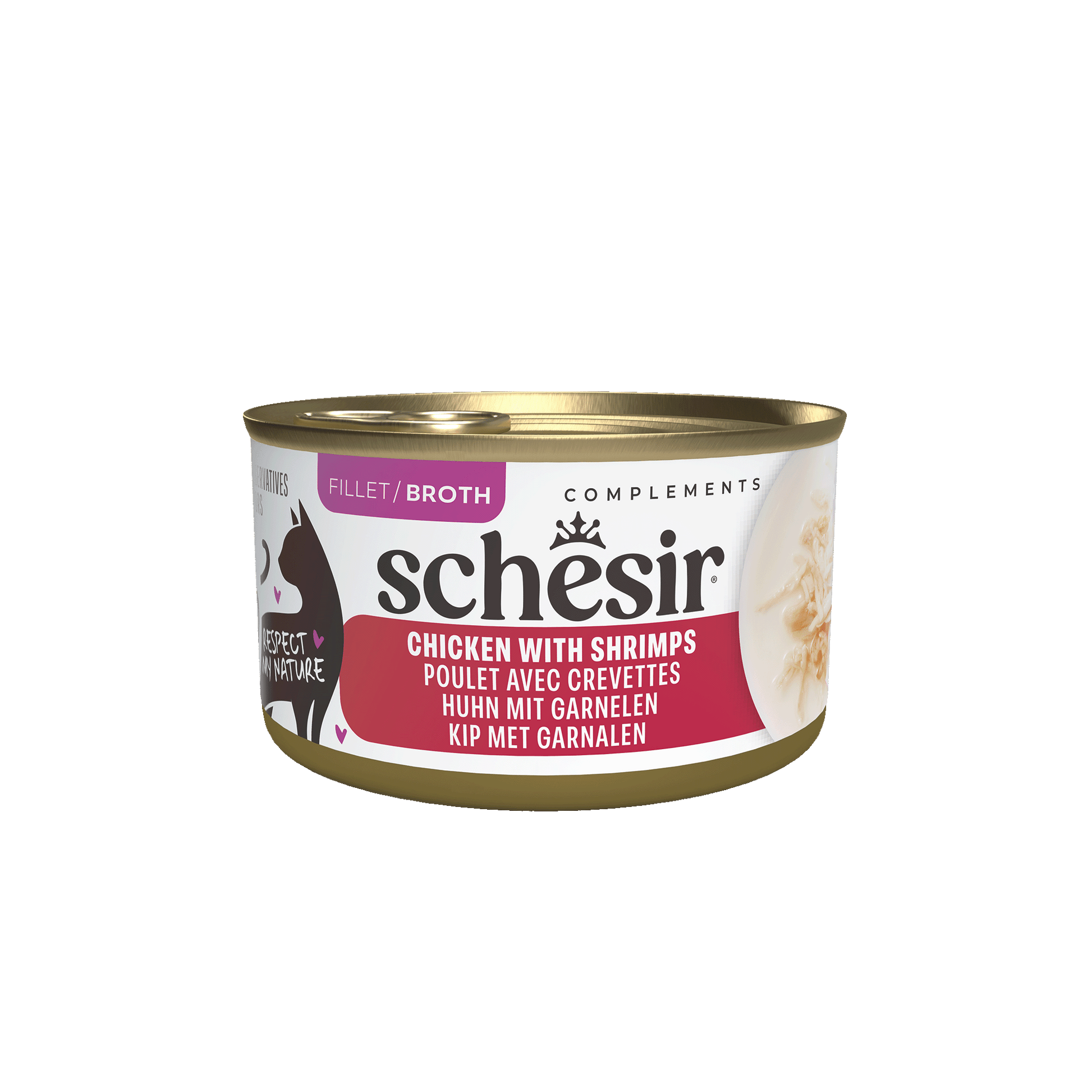 Schesir Complementary Bouillon Kip & Garnalen in Blik – Natvoer – 70 g