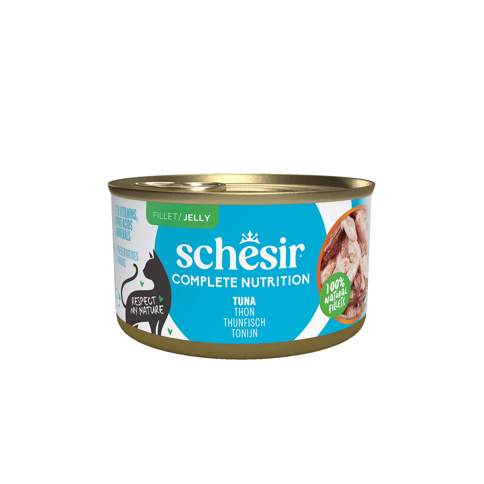 Schesir Complete & Balanced Gelei Tonijn in Blik – Natvoer – 85 g