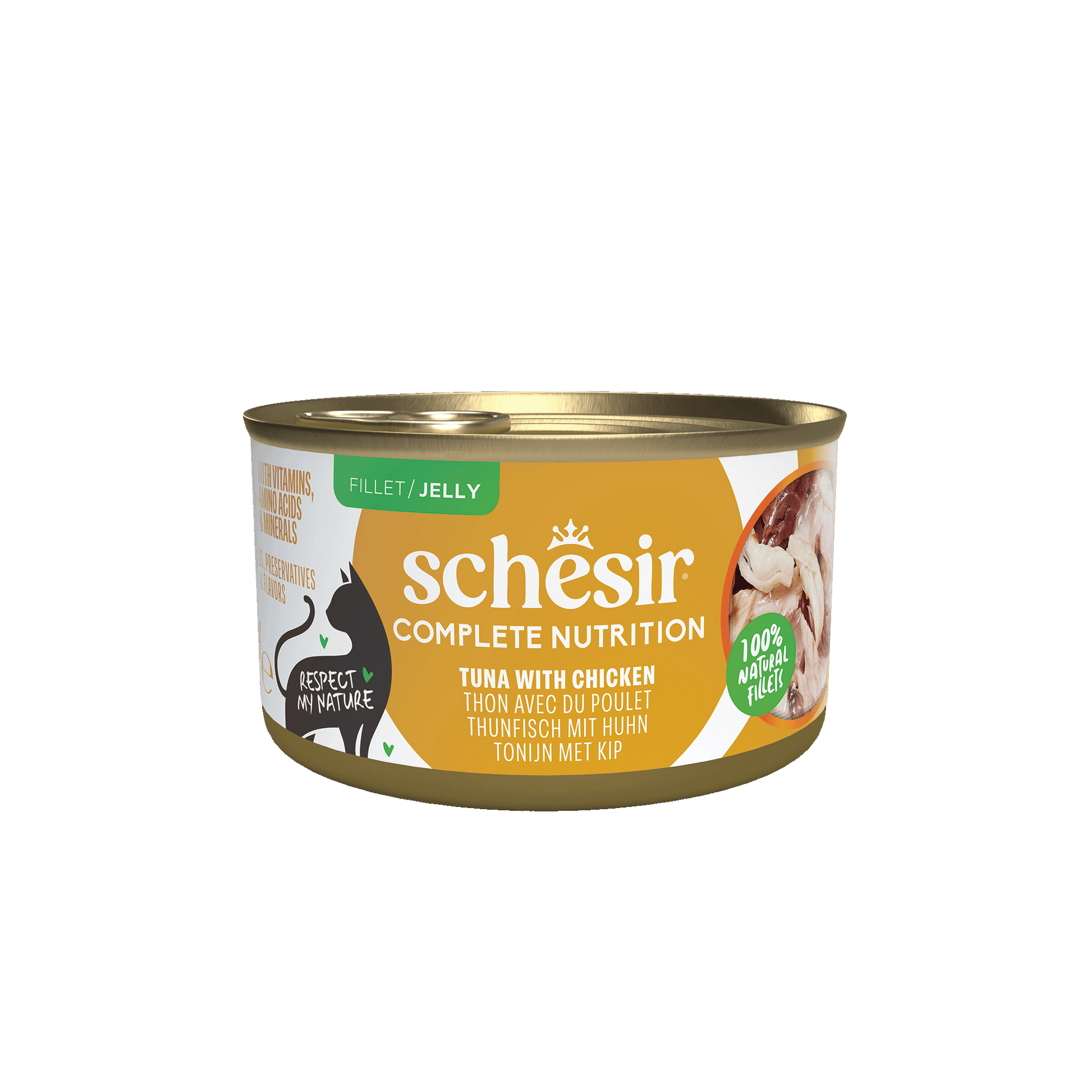 Schesir Complete & Balanced Gelei Tonijn & Kip in Blik – Natvoer – 85 g