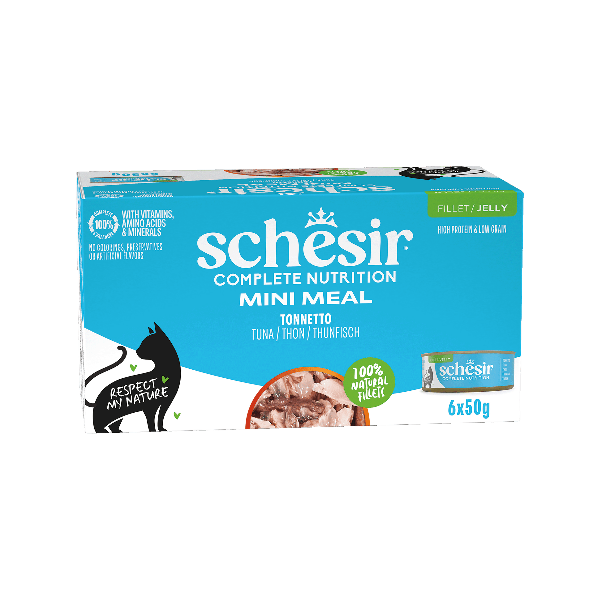 Schesir Complete & Balanced Gelei Tonijn Variatiepack in Blik – Natvoer – 6 × 50 g