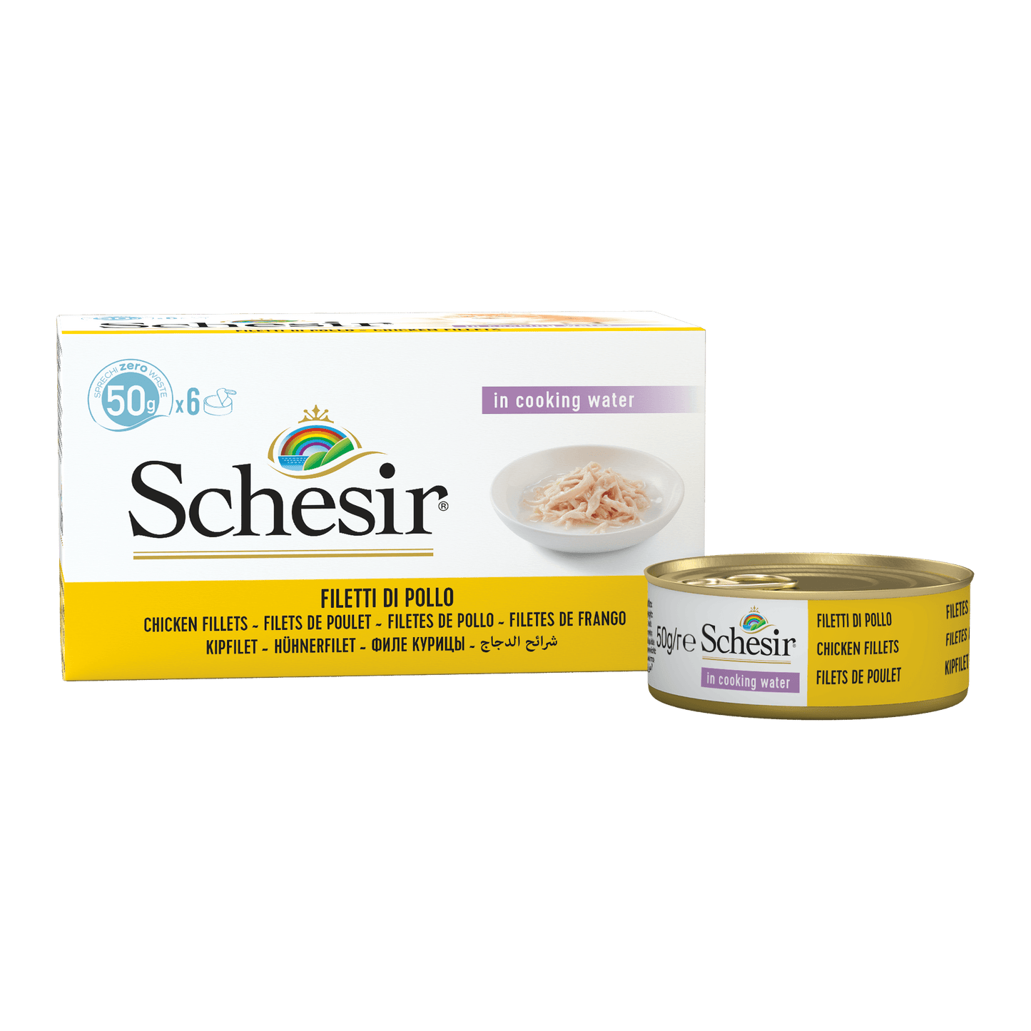 Schesir Bouillon Kipfilet Variatiepack in Blik – Natvoer – 6 × 50 g