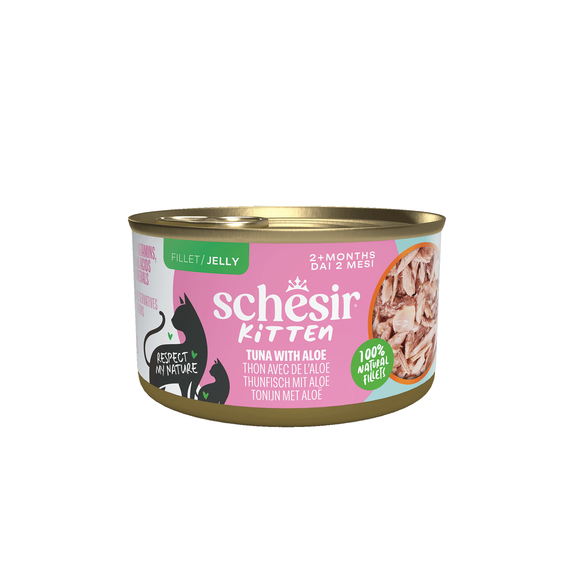 Schesir Kitten Care 3-12 Gelei Tonijn & Aloe in Blik – Natvoer – 85 g