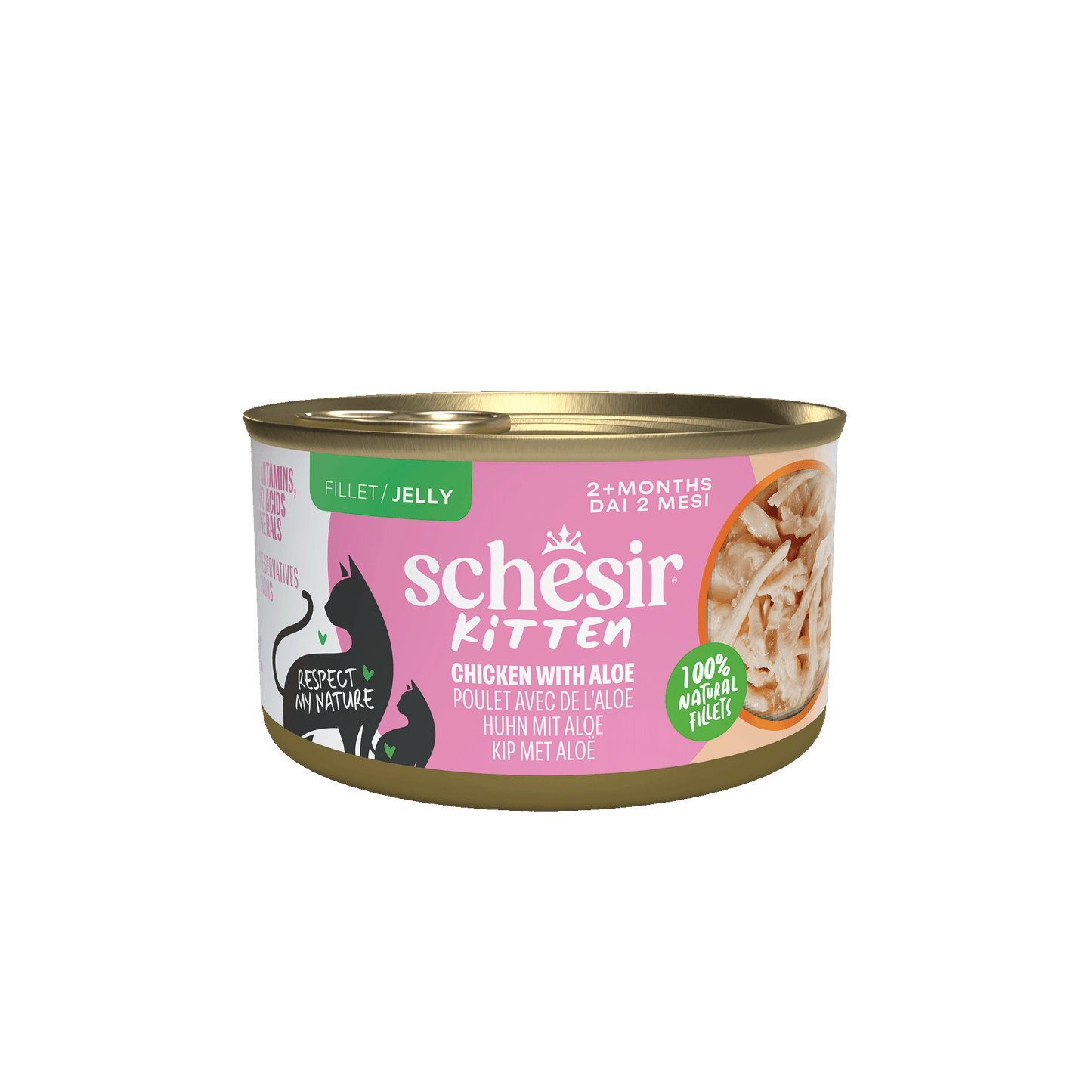 Schesir Kitten Care 3-12 Gelei Kip & Aloe in Blik – Natvoer – 85 g